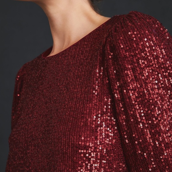 ANTHROPOLOGIE- Wine coloured sequins shirt by “Flat white - Picture 3 of 11